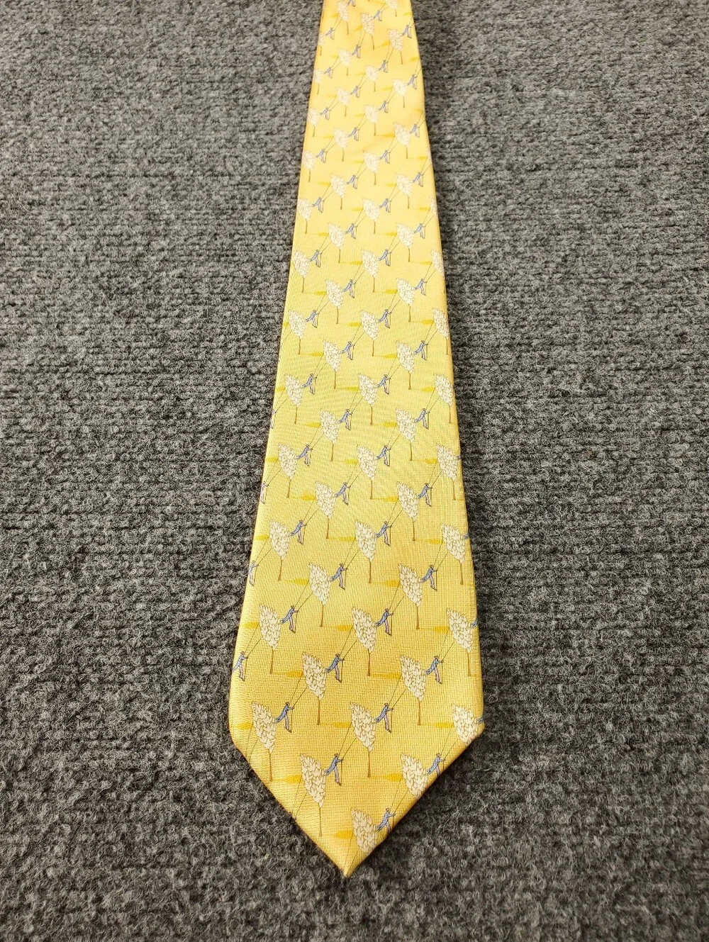 Thomas Pink Silk Tie Yellow Gold Tree Swing Novelty England 2001 Handmade